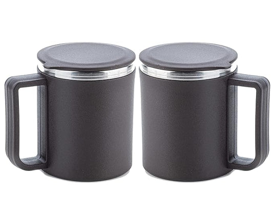 Stainless Steel Coffee & Tea Mug Set – 220ml (Pack of 2) with Lids