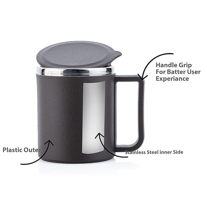 Stainless Steel Coffee & Tea Mug Set – 220ml (Pack of 2) with Lids