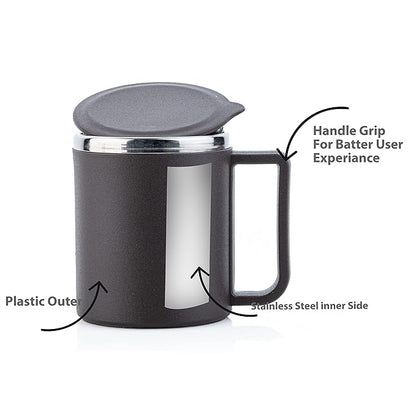 Stainless Steel Coffee & Tea Mug Set – 220ml (Pack of 2) with Lids