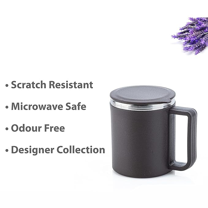 Stainless Steel Coffee & Tea Mug Set – 220ml (Pack of 2) with Lids