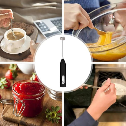 Electric Handheld Milk Frother – Portable Drink Mixer & Foam Maker for Coffee, Lattes, Hot Chocolate & More (Black)