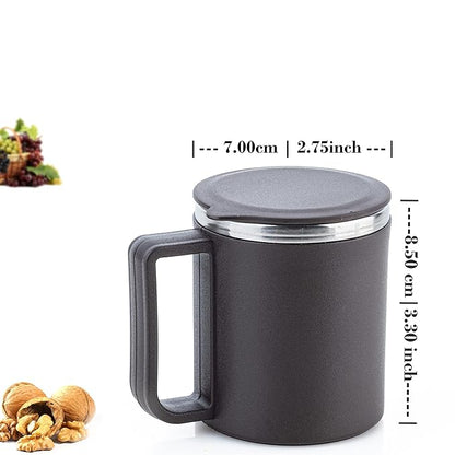 Stainless Steel Coffee & Tea Mug Set – 220ml (Pack of 2) with Lids