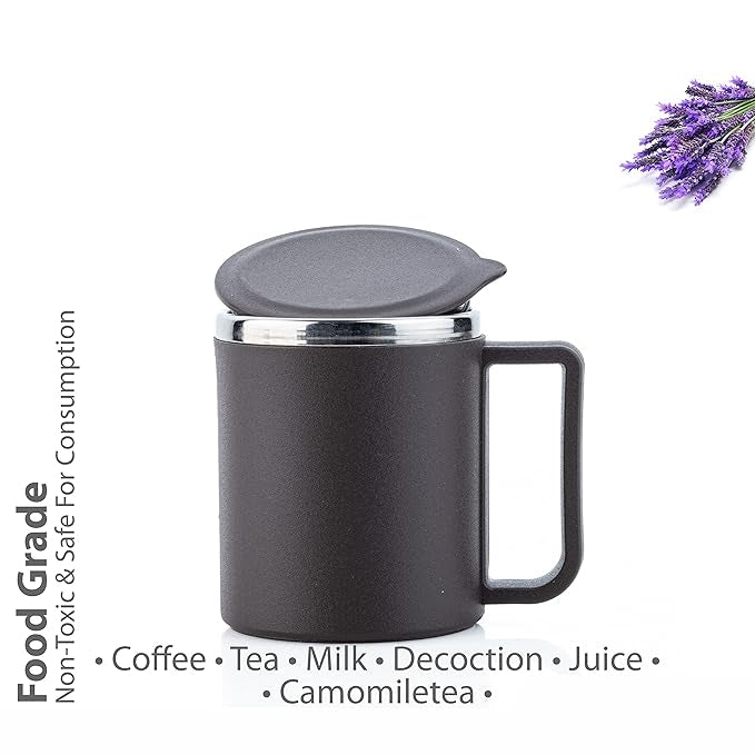 Stainless Steel Coffee & Tea Mug Set – 220ml (Pack of 2) with Lids