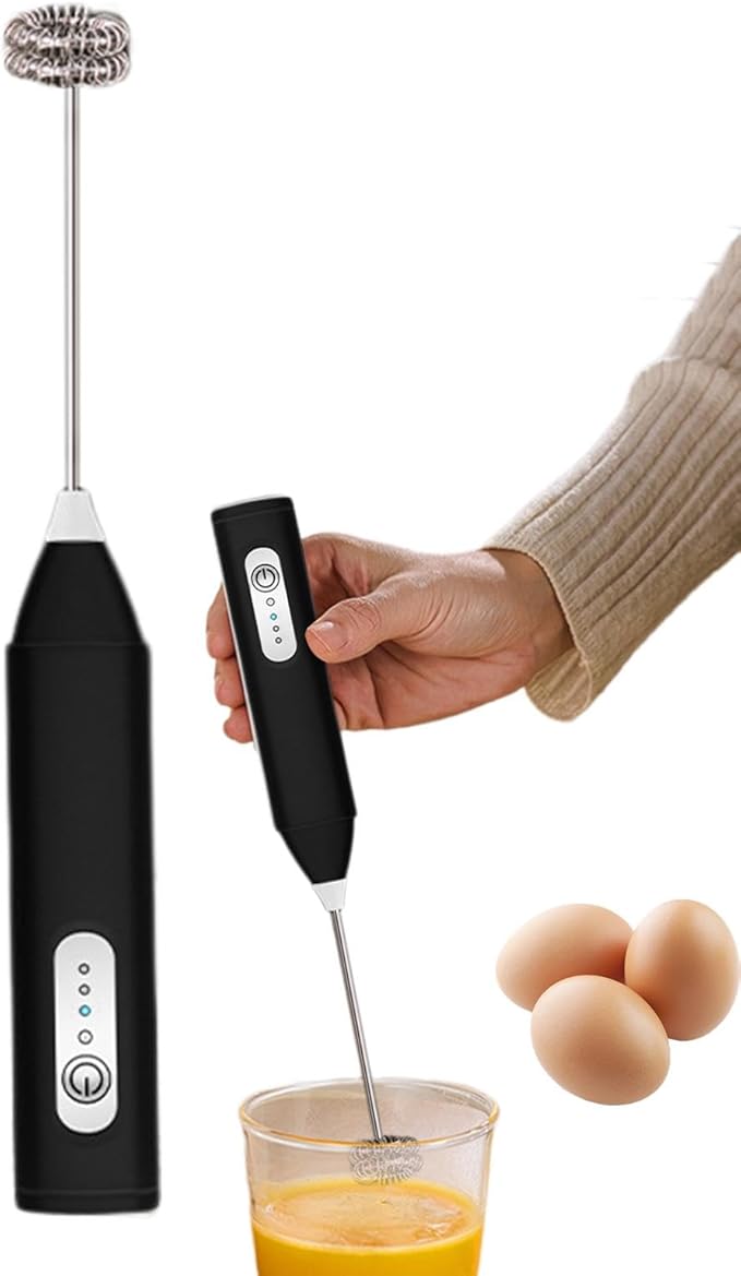 Electric Handheld Milk Frother – Portable Drink Mixer & Foam Maker for Coffee, Lattes, Hot Chocolate & More (Black)
