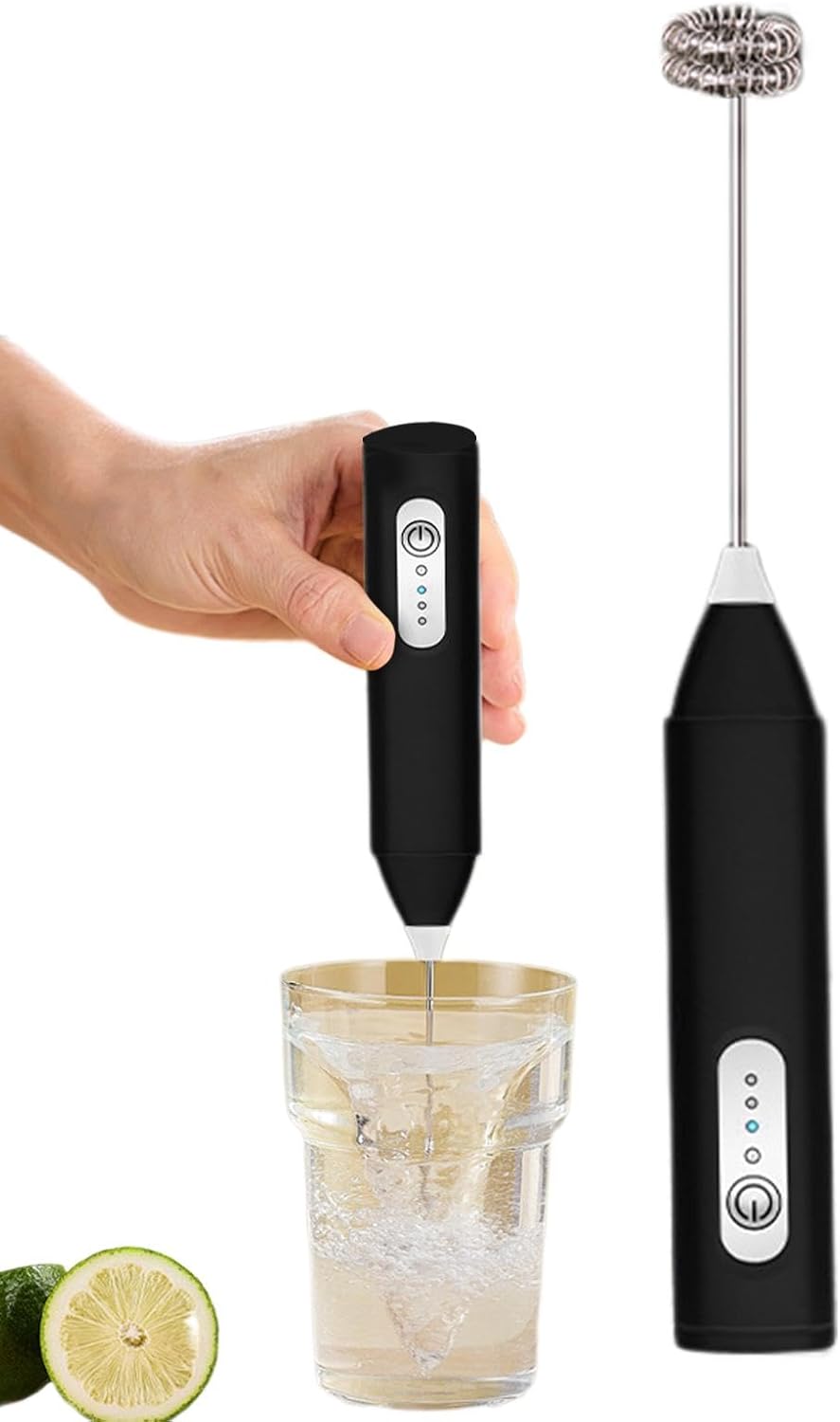 Electric Handheld Milk Frother – Portable Drink Mixer & Foam Maker for Coffee, Lattes, Hot Chocolate & More (Black)